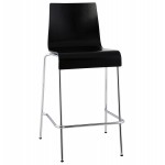 Square design stool SAMBRE in wood and chrome metal (black)