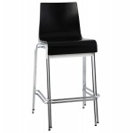 Square design stool SAMBRE in wood and chrome metal (black)