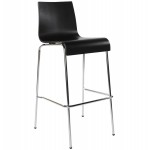 SAONE wood and chromium-plated metal stool (black)