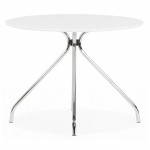 Table moderne ronde MINOU en bois peint et métal (Ø 100 cm) (blanc)