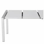 Table design rectangulaire avec rallonges LOURDE en bois laqué et aluminium brossé (blanc)