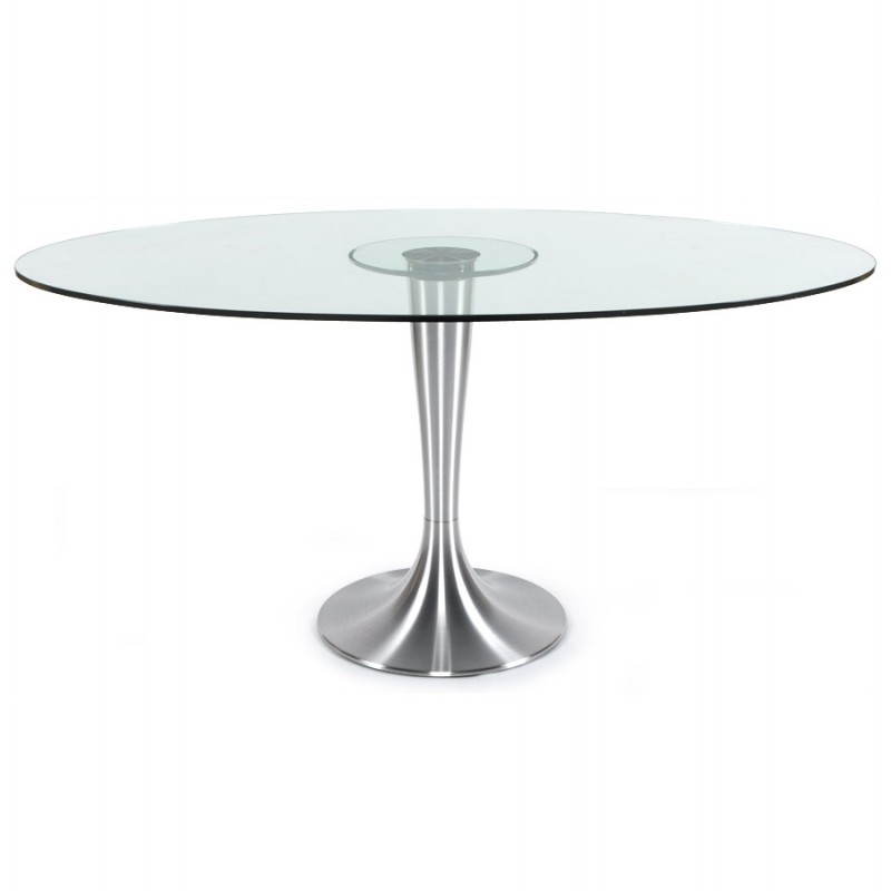 Table design ronde LOUPE en verre trempé et aluminium brossé (Ø 160 cm) (transparent) - image 21589