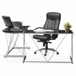 Office design angle ROVIGO in tempered glass and metal (black)