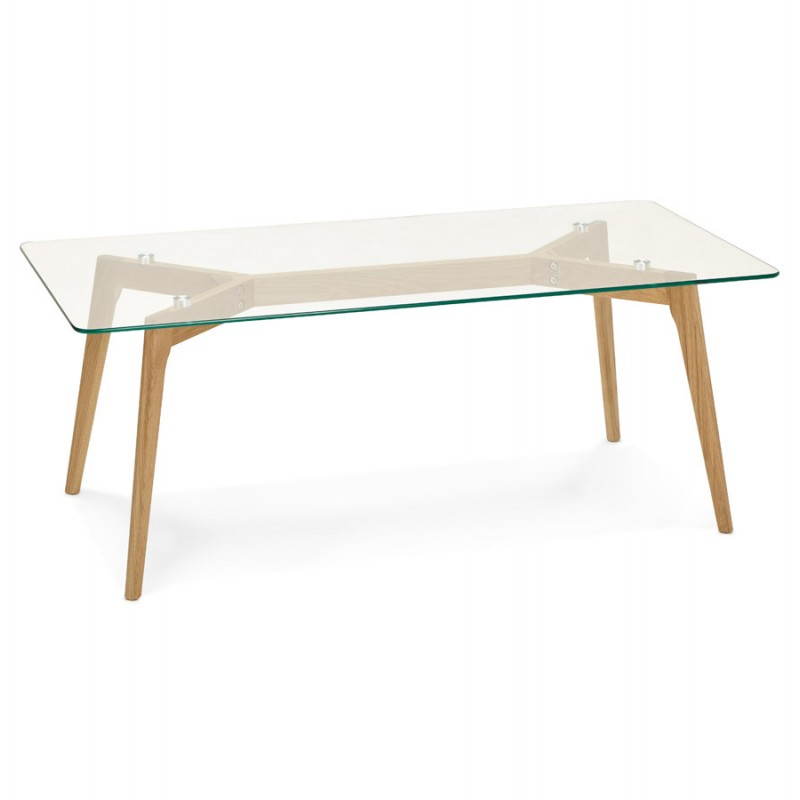 Table basse rectangulaire style scandinave HENNA en verre et chêne (transparent)