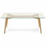 Table basse rectangulaire style scandinave HENNA en verre et chêne (transparent)