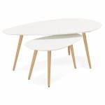 Tables basses design ovales gigognes GOLDA en bois et chêne massif (blanc)