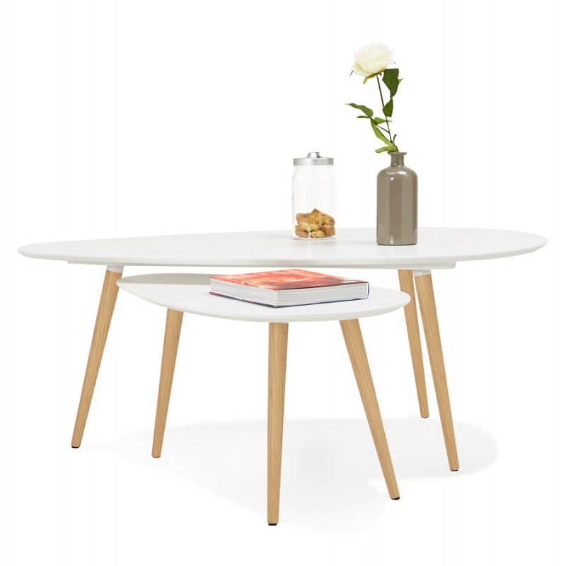 Coffee tables design oval nesting GOLDA in wood and oak (white) - image 27908
