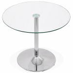 Design round dining OLAV in glass and chromed metal (Ø 90 cm) table (transparent)