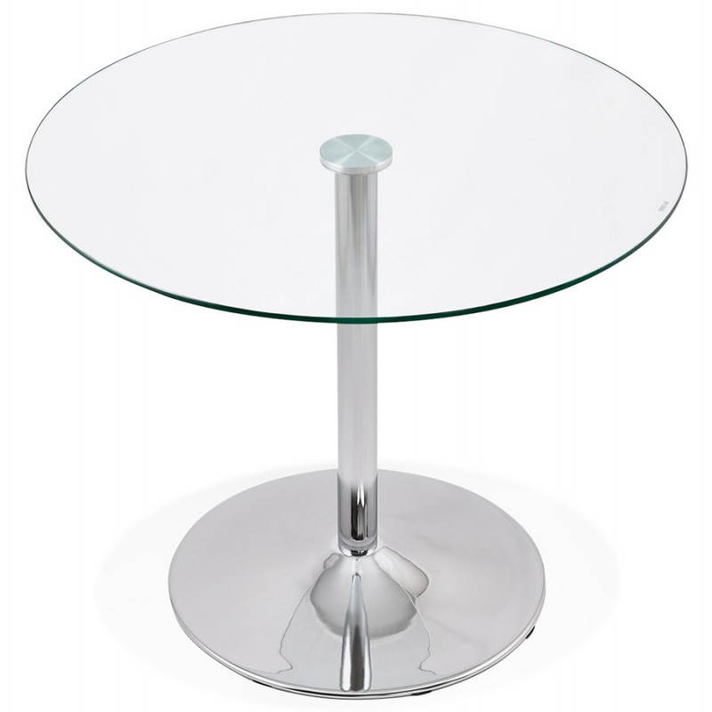 Diseño redondo OLAV comedor en vidrio y cromado (Ø 90 cm) tabla del metal (transparente) - image 27938