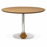 Table design round BRAID in wood and chrome metal (Ø 120 cm) (natural, chrome metal)