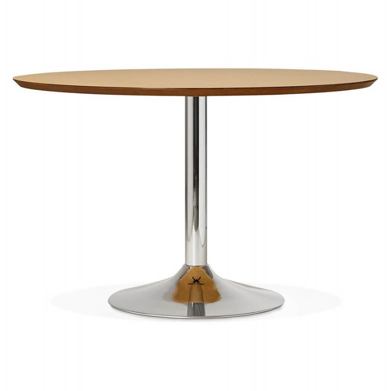 Table design round BRAID in wood and chrome metal (Ø 120 cm) (natural, chrome metal) - image 28036