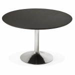 Table de repas design ronde GALON en bois et métal chromé (Ø 120 cm) (noir, métal chromé)
