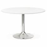 Table de bureau ou repas design ronde ASTA en bois et métal chromé (Ø 120 cm) (blanc)