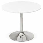 Dining table or desk round design NILS wood and metal chrome (O 90 cm) (white)