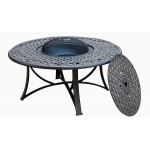 Salon de jardin table basse ronde + 4 chaises de jardin ELBE aspect fer forgé (noir)