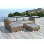 Garden furniture 4 seater BILBAO round braided resin (beige, light gray pillows)