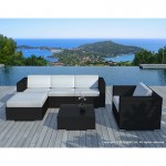 Garden furniture 5 squares SEVILLE woven resin (black, blue cushions)