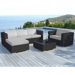 Garden furniture 5 squares SEVILLE woven resin (black, grey cushions)
