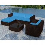 Resina de muebles de jardín 5 plazas Sevilla trenzado (marrón, azul cojines)