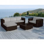 Garden furniture 5 squares SEVILLE resin braided (Brown, gray cushions)