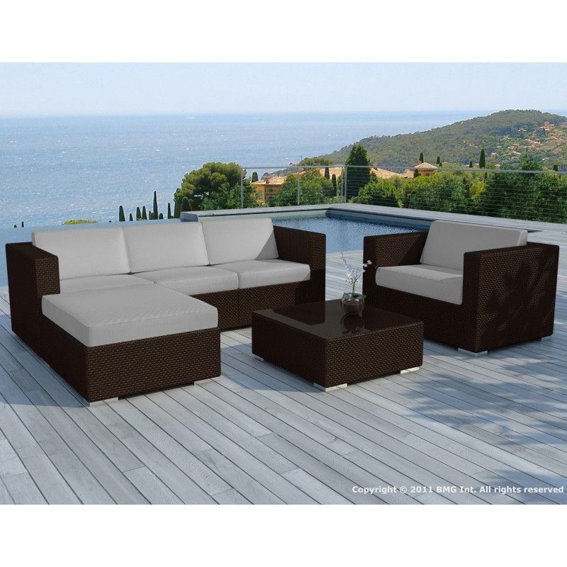 Garden furniture 5 squares SEVILLE resin braided (Brown, gray cushions) - image 29873