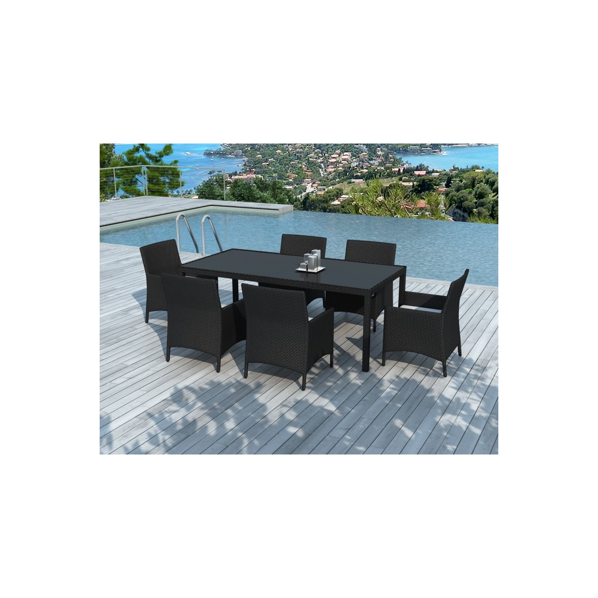 1 Table Basse- avec Coussins zippés Beige 2 chaises 4 Places : 1 canapé Beneffito Salon de Jardin en résine tressée Tulum Noir 