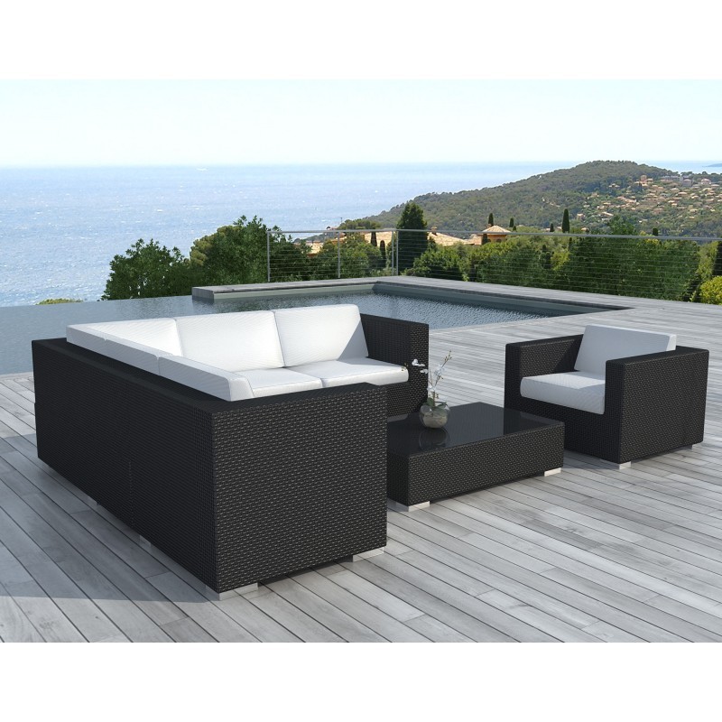 Garden furniture 6 seater LAGOS woven resin (black, white/ecru cushions) - image 29910