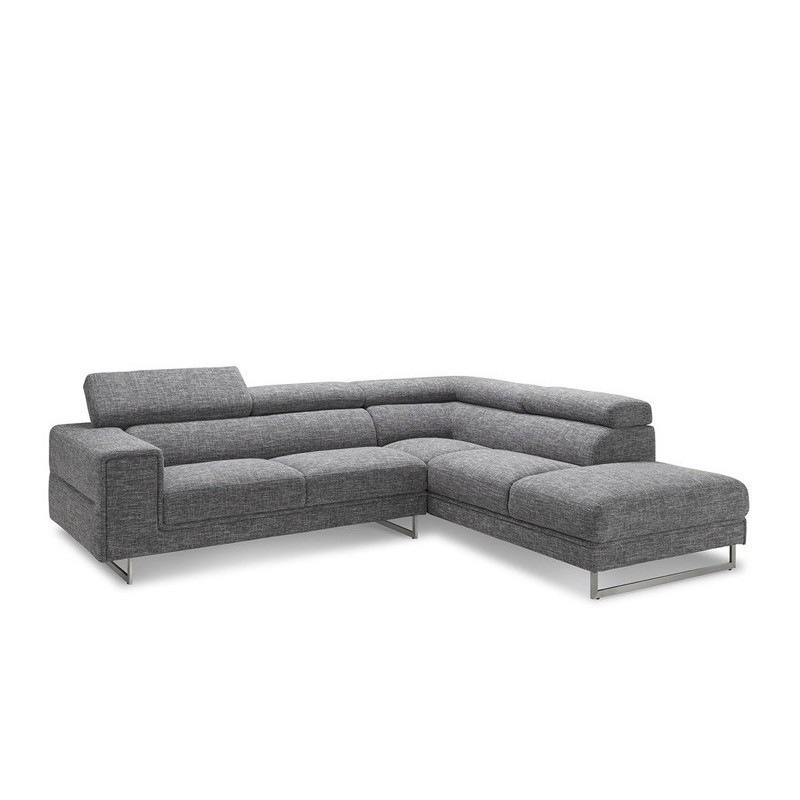 Canapé d'angle côté Droit design 5 places avec méridienne MATHIS en tissu (gris clair chiné) - image 30394