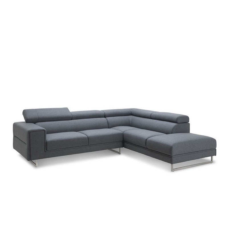 Canapé d'angle Droit design 5 places avec méridienne MATHIS en tissu (gris foncé)