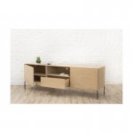Mueble TV 2 puertas, 1 cajón, 1 nicho diseño BRIEG en 100% madera maciza de roble (roble natural cruda)