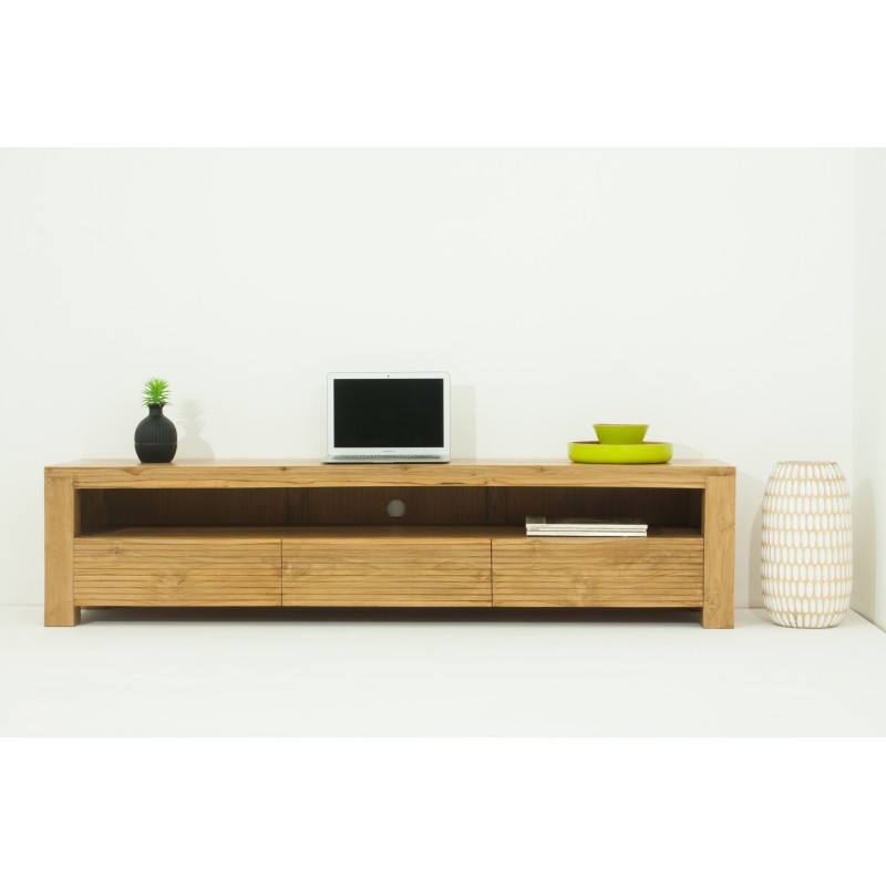 Contemporary low TV 170 cm ALISA (natural) massive teak furniture - image 36124
