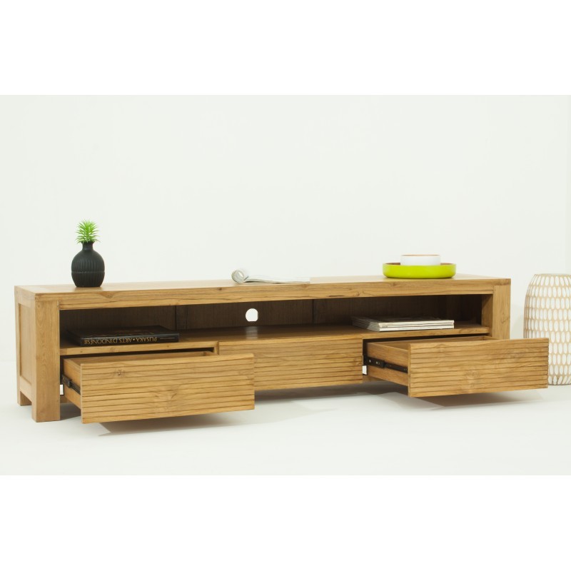 Contemporary low TV 170 cm ALISA (natural) massive teak furniture - image 36128