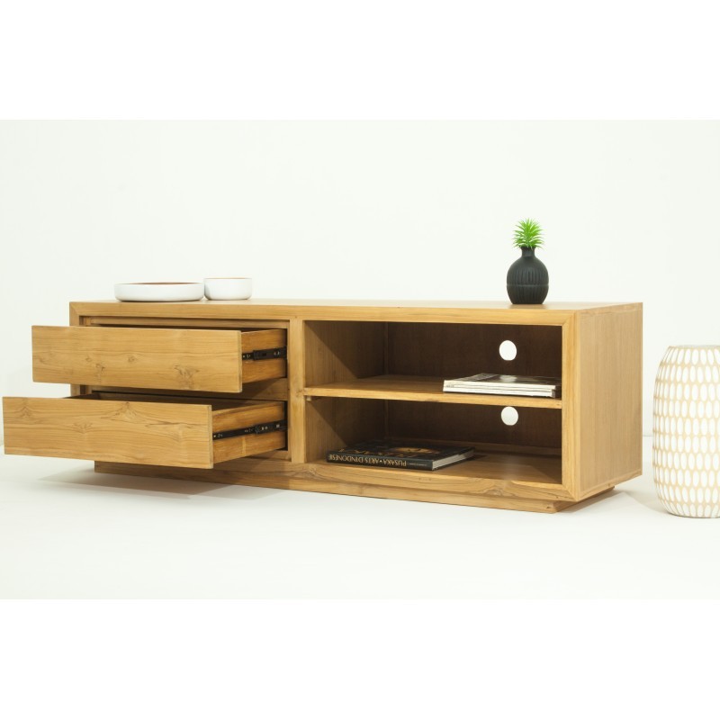 Contemporary low TV 2 niches 2 drawers ELENA (natural) massive teak furniture - image 36161