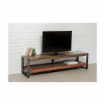 Low TV 2 industrial trays 160 cm NOAH massive teak recycled and metal stand