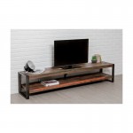 Low TV 2 industrial trays 200 cm NOAH massive teak recycled and metal stand