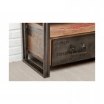 Furniture 2 drawers 1 low TV niche 110 cm NOAH massive teak recycled industrial and metal