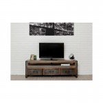 Furnished 3 drawers 1 low TV niche 160 cm NOAH massive teak recycled industrial and metal