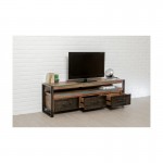 Furnished 3 drawers 1 low TV niche 160 cm NOAH massive teak recycled industrial and metal