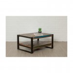 Table low double trays rectangular vintage NOAH massive teak recycled and metal (80x60x40cm)