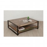 Table low double trays rectangular vintage NOAH massive teak recycled and metal (120x100x40cm)