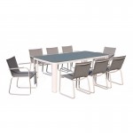 Mesa de comedor y 8 sillas de TASHA en textilene y aluminio (gris claro)
