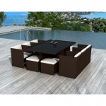 Garden Room 10 places built-in ÚBEDA in woven resin (Brown, white/ecru cushions)