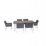 Mesa de comedor y 6 sillas jardín incorporado LUKA trenzado de resina y aluminio (blanco, gris)