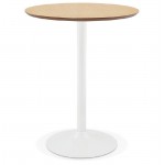 Table haute mange-debout design LAURA en bois pieds métal blanc (Ø 90 cm) (finition chêne naturel)
