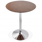 Table haute mange-debout design LAURA en bois pieds métal chromé (Ø 90 cm) (finition noyer)
