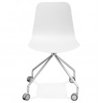 Chaise de bureau sur roulettes JANICE en polypropylène pieds métal chromé (blanc)