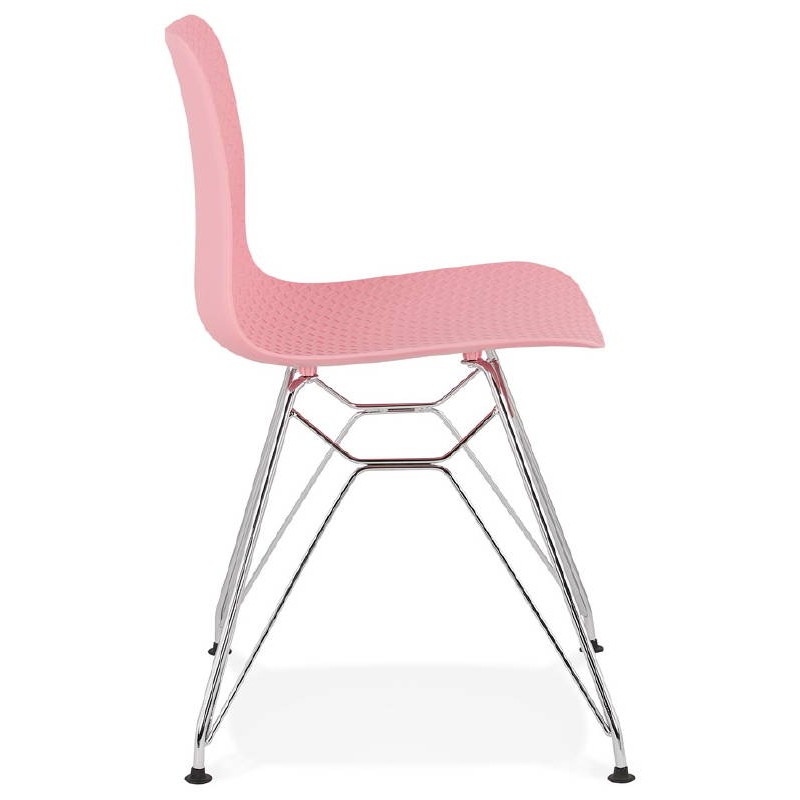 Diseño e industrial silla en polipropileno patas de metal cromado (rosa) - image 39307