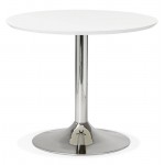 Table à manger ronde design ou bureau MAUD en MDF et métal chromé (Ø 90 cm) (blanc, chrome)