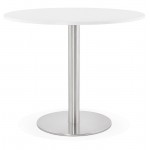 Round dining table design or Office CARLA wooden chipboard and metal brushed (O 90 cm) (white, brushed steel)