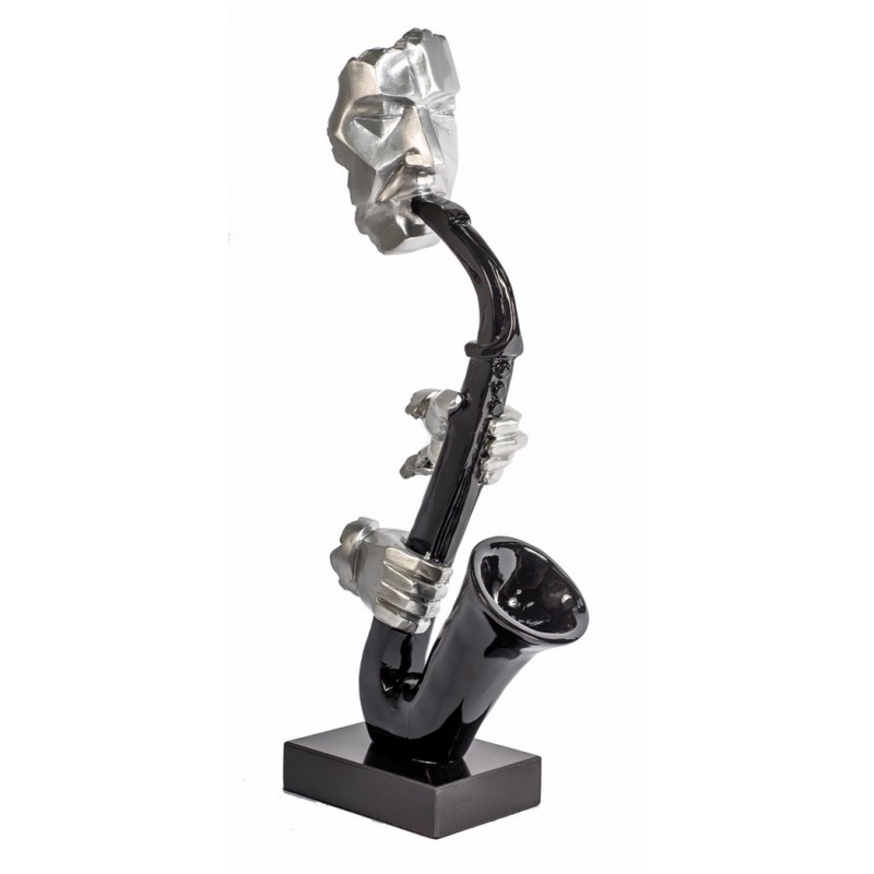 SAXOPHONE design decorative sculpture statue in resin H64 cm (black, silver) - image 40927